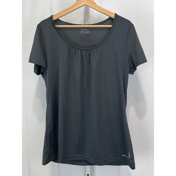 EDDIE BAUER Travex Short Sleeve Tee Shirt Shirred Scoop Neck Gray Size L - Picture 1 of 7